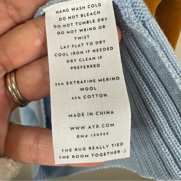 AYR The Yachty Sweater Mens Large Colorblock Merino Wool Cotton Pullover NEW - Picture 4 of 7